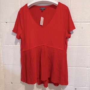 The Limited red pleated v neck tunic top short sleeve